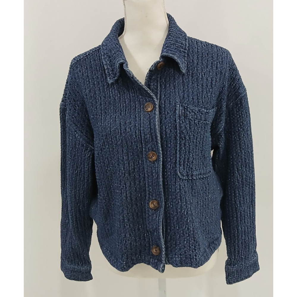 Bagatelle Collection Indigo Blue Textured‎ Basketweave Button Front Jacket sz M